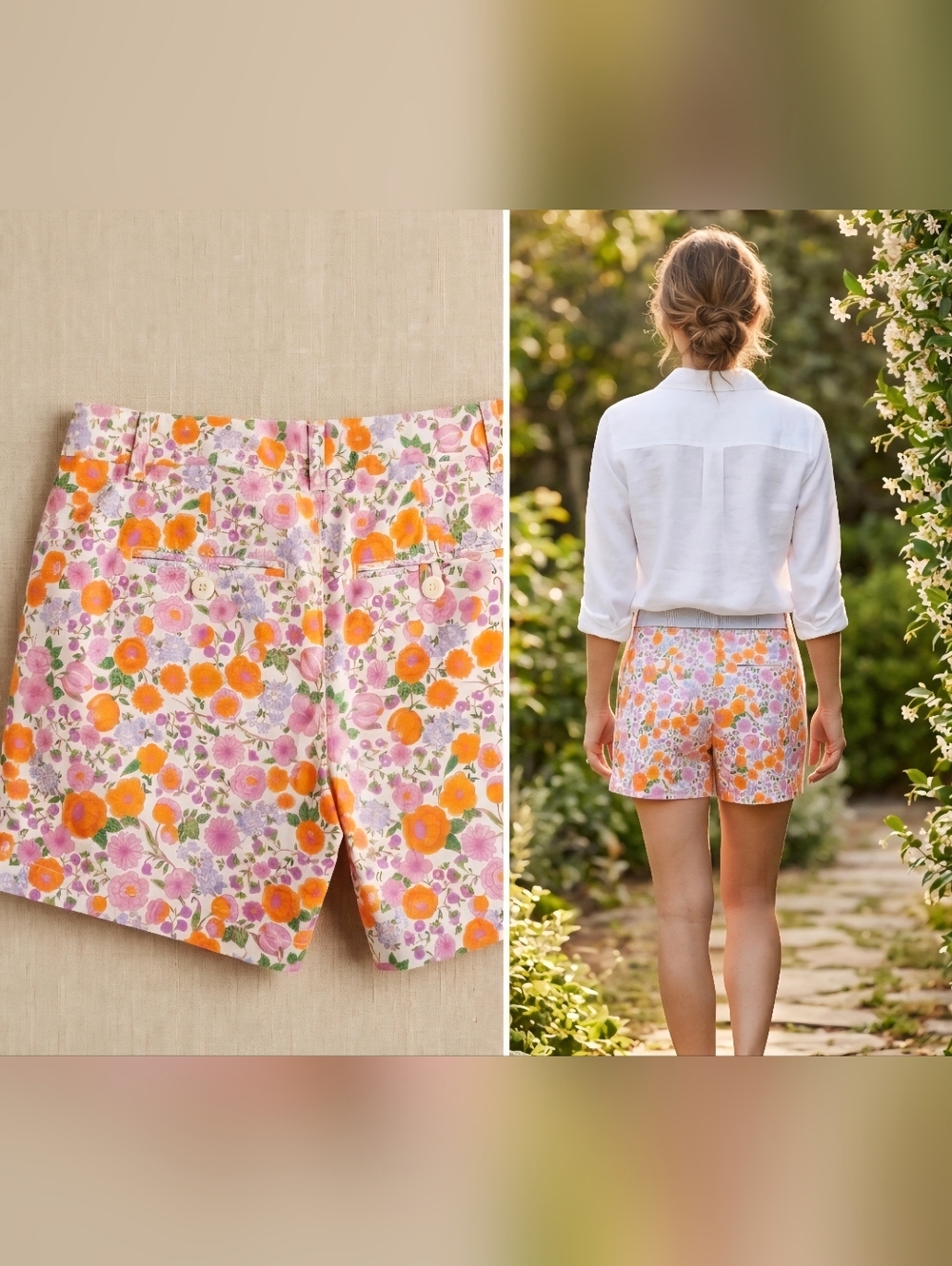 Crown & Ivy Floral Cotton Blend Women’s Shorts - Orange & Pink Size 4.